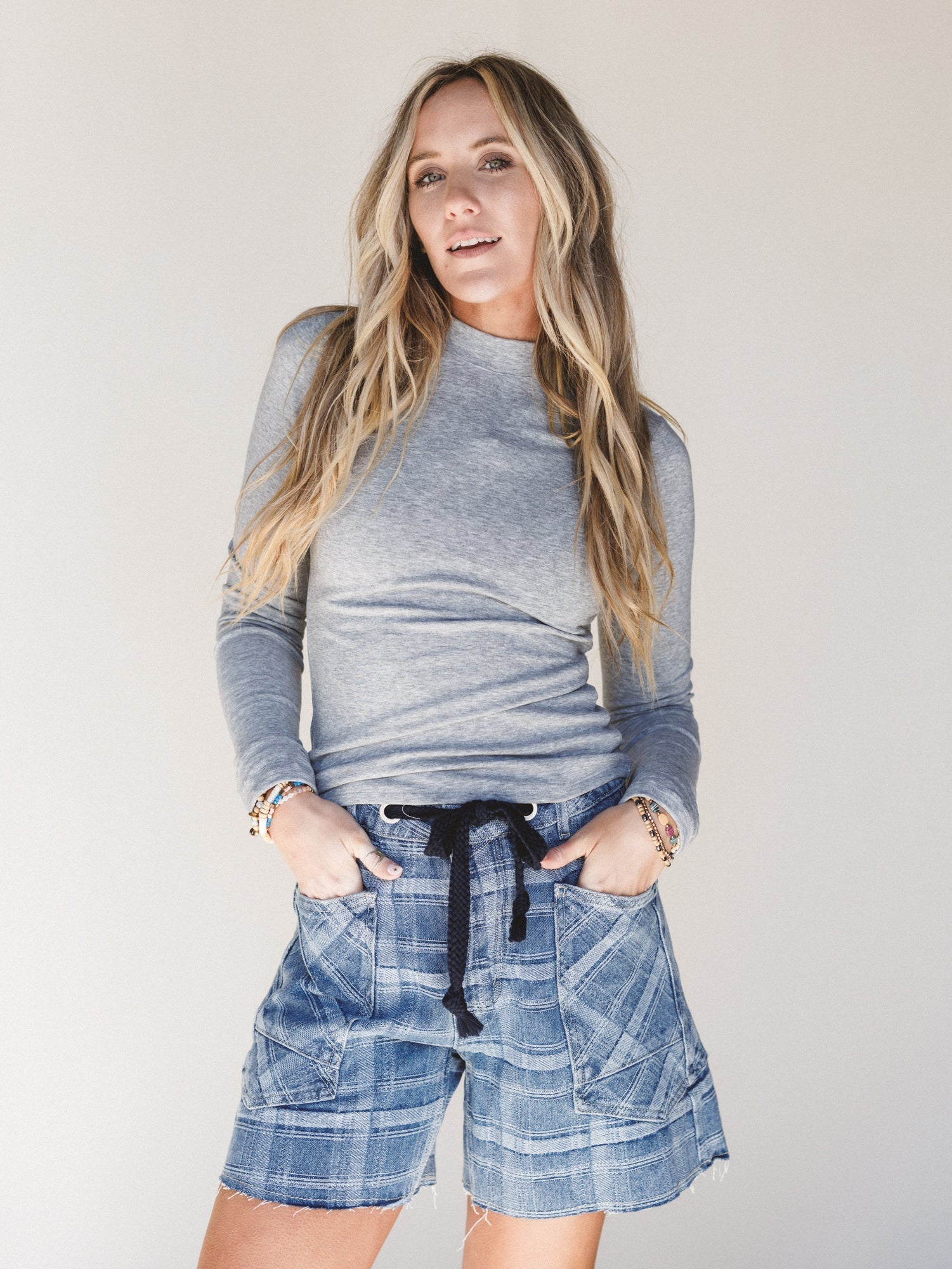 Pixie Party Shorts - Denim Plaid