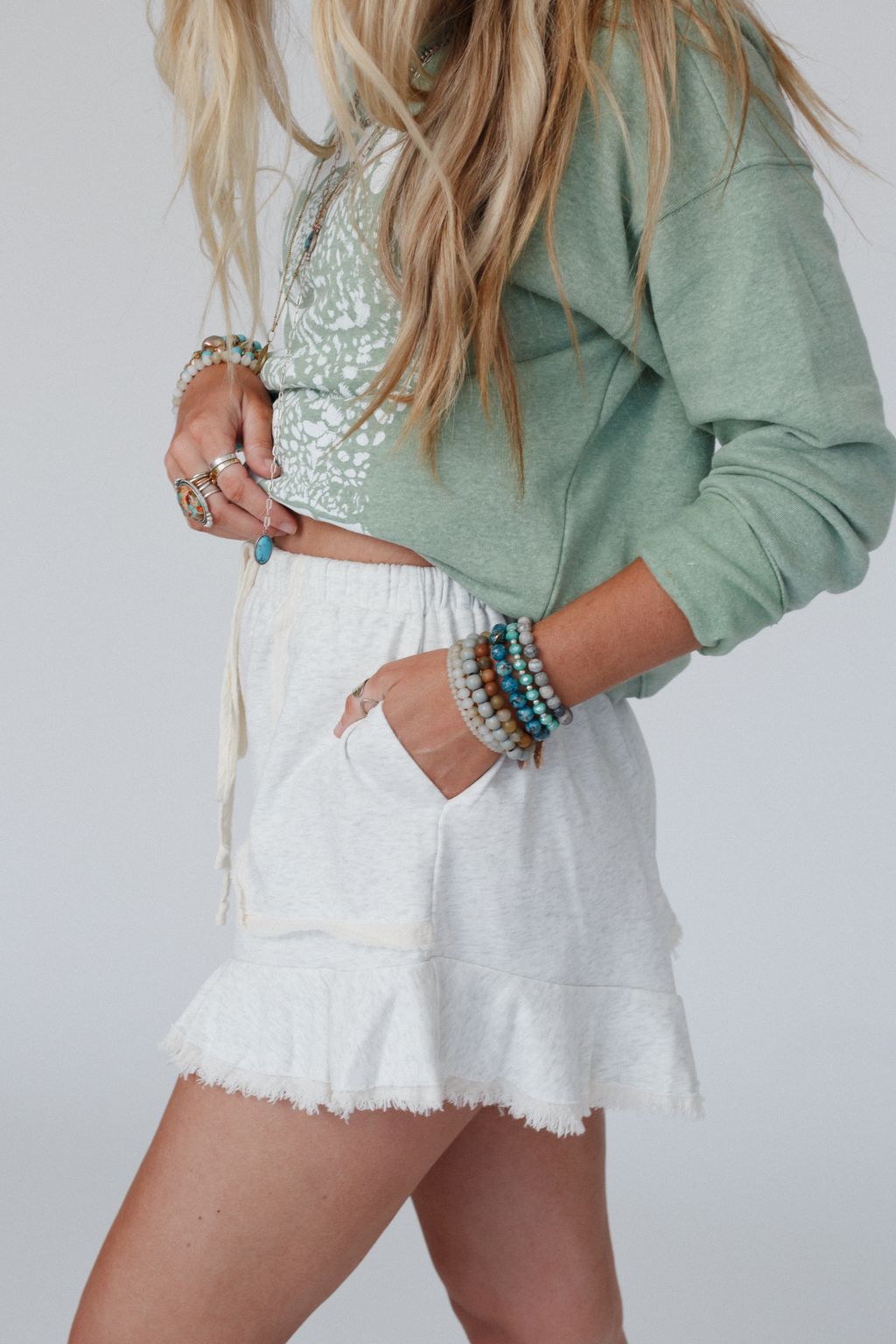 Frenchie Raw Edge Shorts - Gray