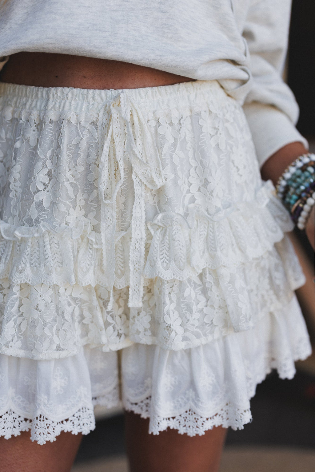 Antoinette Boho Ruffle Shorts - Cream