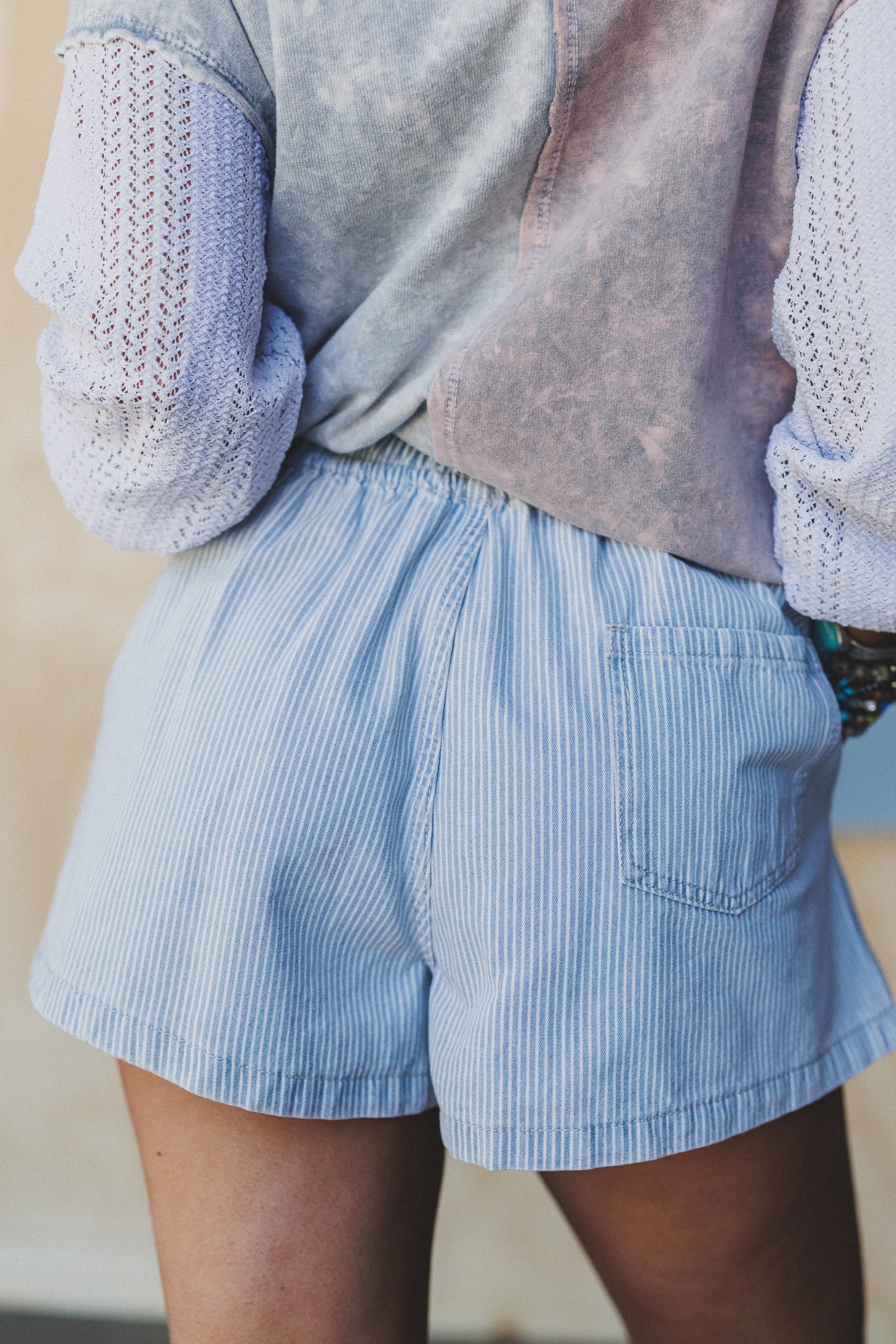 Denim Daze Drawstring Shorts - Denim Stripe