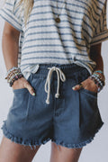 Open Sunroof Frayed Denim Shorts - Black